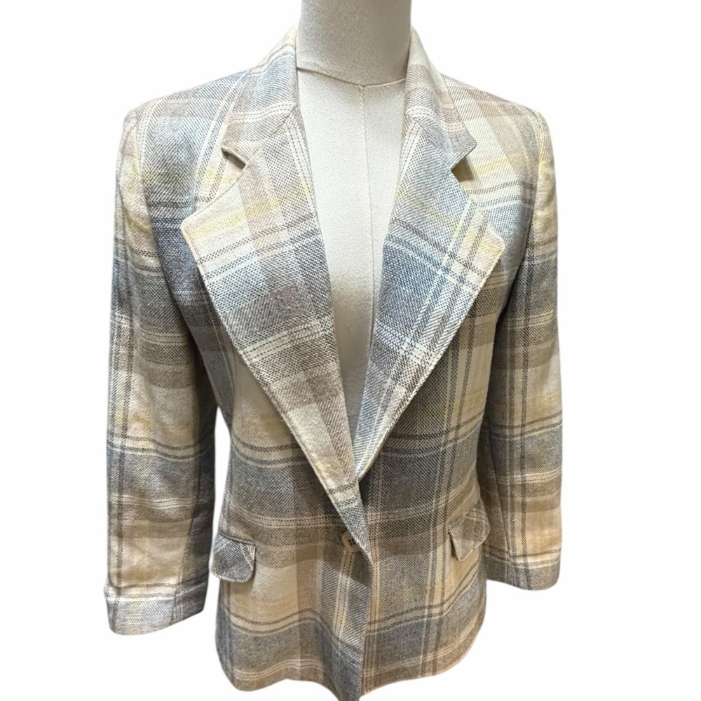 PLUM TREE Canada Wool Blend Plaid one Button Front Women's Blazer Sz 9/10